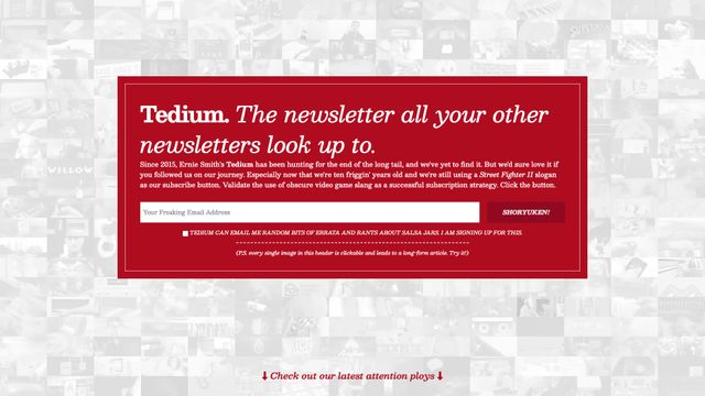 Screenshot of Tedium | An Offbeat Digital Newsletter