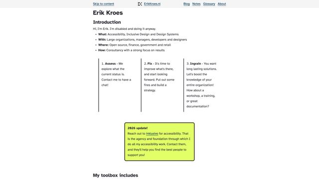 Screenshot of Erik Kroes - Accessibility Consultant
