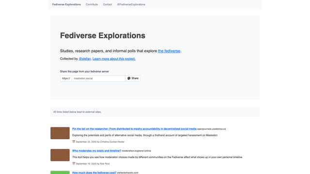 Screenshot of Fediverse Explorations | Fediverse Explorations