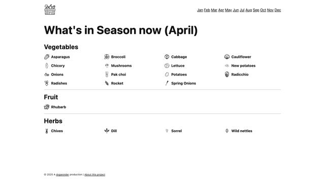 Screenshot of seasonal.today