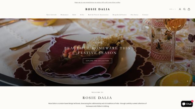 Screenshot of Rosie Dalia - Distinctive Homeware & Kids Clothing