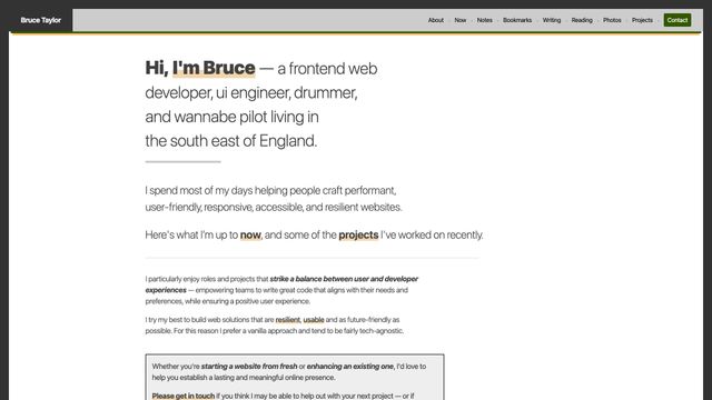Screenshot of Bruce Taylor • Frontend Web Developer & UI Engineer