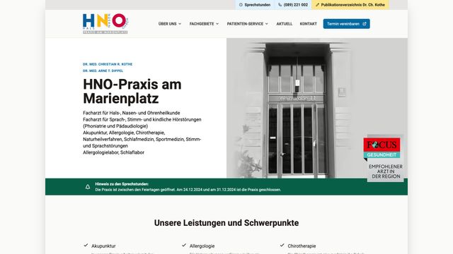 Screenshot of HNO-Praxis am Marienplatz, im Zentrum von München