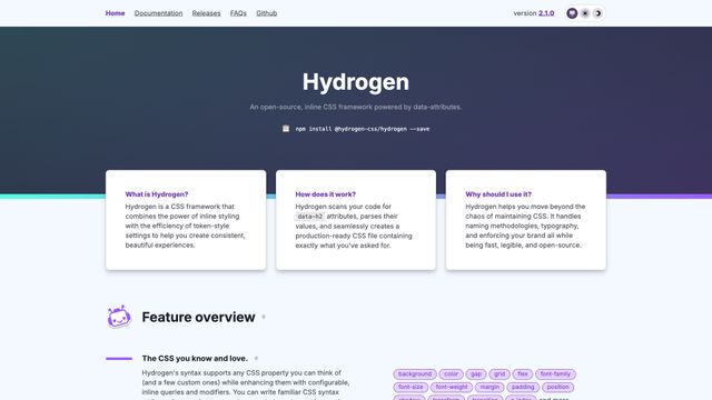 Screenshot of Home · Hydrogen