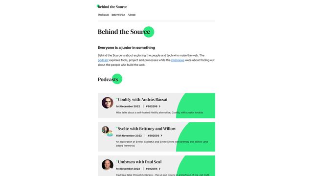 Screenshot of Exploring the tech and people that make the web - Behind the Source
