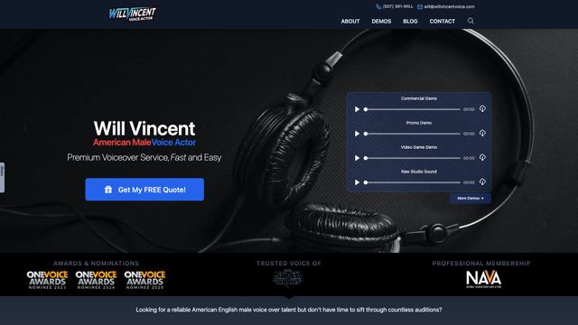 Screenshot of Will Vincent, Deep American Male Voice Actor, Voiceovers