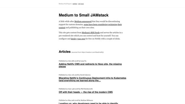 Screenshot of Medium to Small JAMstack Articles from Medium