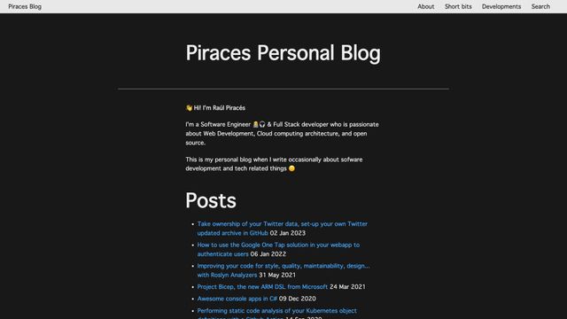 Screenshot of Piraces Personal Blog