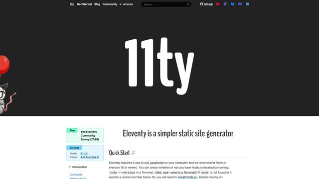 Screenshot of Eleventy is a simpler static site generator
