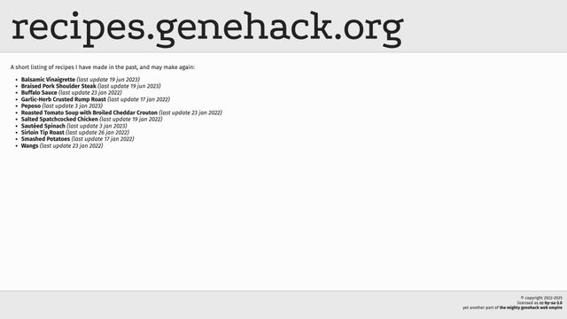 Screenshot of recipes.genehack.org