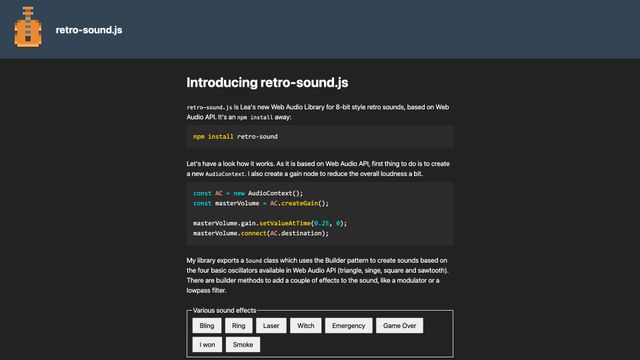 Screenshot of Introducing retro-sound.js