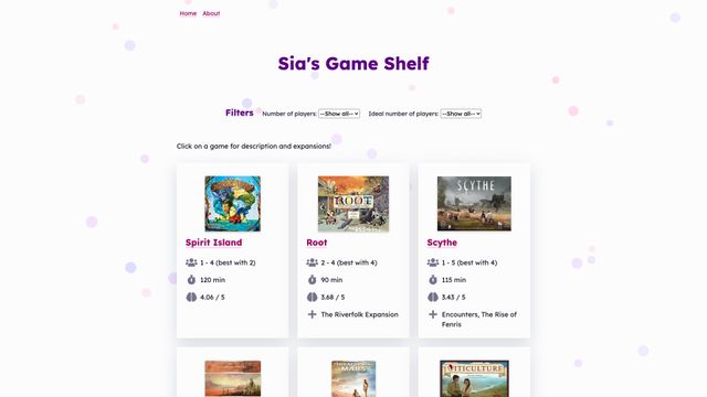 Screenshot of Sia's Boardgames