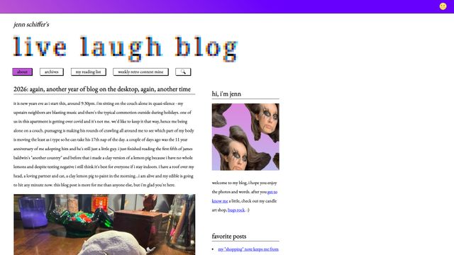 Screenshot of jenn schiffer's live laugh blog