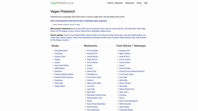 Screenshot of Vegan Prestwich