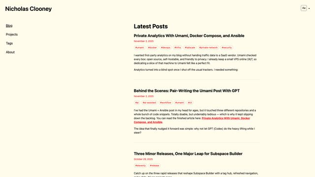 Screenshot of Home · Nicholas Clooney