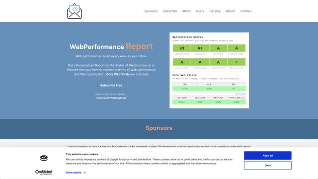 Screenshot of WebPerformance Report - Web performance report every week in your inbox