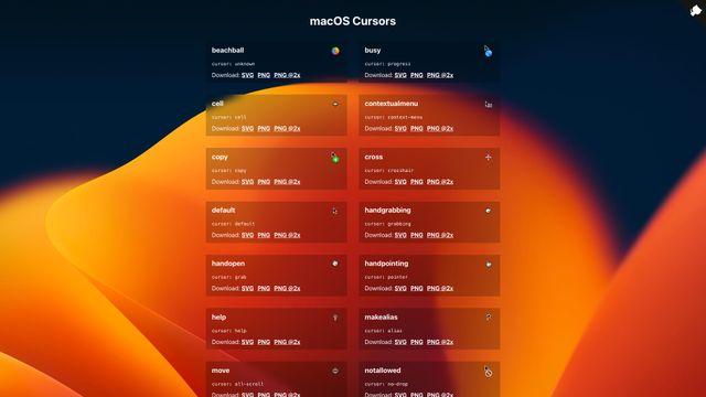 Screenshot of macOS Cursors