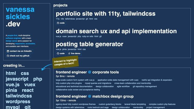 Screenshot of Vanessa Sickles - Portfolio