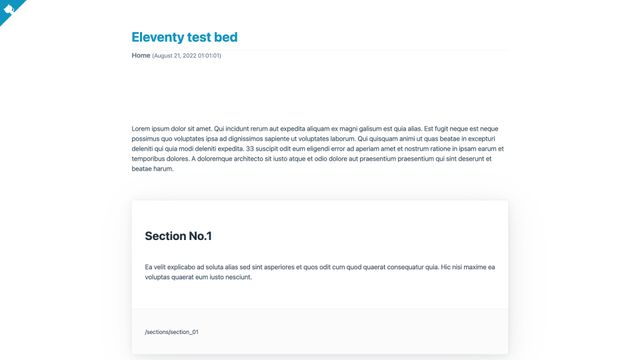 Screenshot of Eleventy test bed » Home