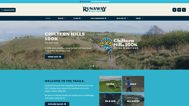 Screenshot of Trail running races & ultra marathons | Runaway Racing