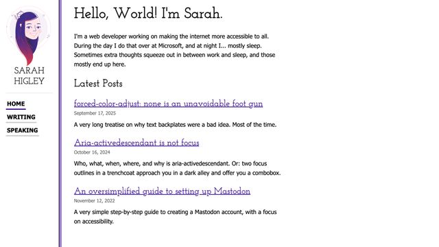 Screenshot of Home | Sarah Higley