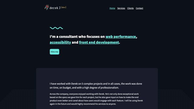 Screenshot of Performance, accessibility and front end development consultant