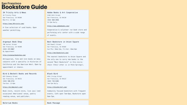 Screenshot of San Francisco Book Store Guide