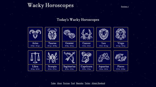 Screenshot of Wacky Horoscopes — Silly astrological readings