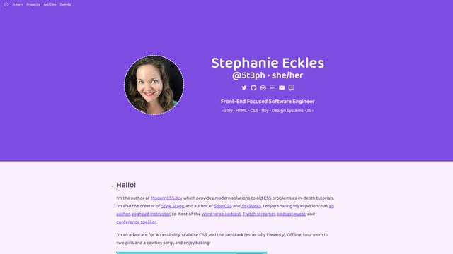 Screenshot of Stephanie Eckles | Front-End SWE, Author, Speaker