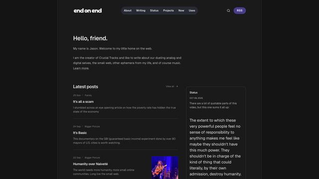 Screenshot of End on End - Jason Dettbarn's blog