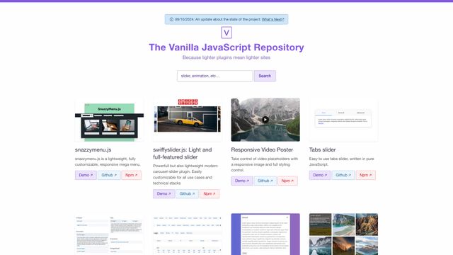 Screenshot of Vanilla List • The Vanilla JavaScript Repository