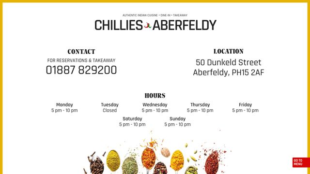 Screenshot of Chillies Aberfeldy 🌶️ Authentic Indian Cuisine • Dine-in • Takeaway