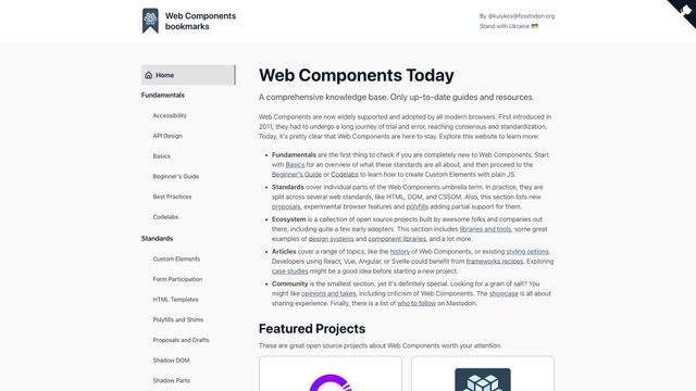 Screenshot of Web Components bookmarks