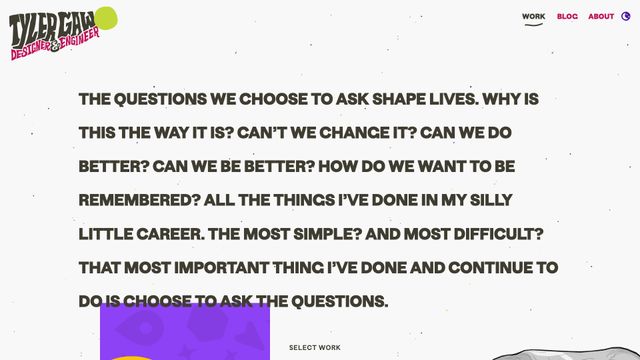 Screenshot of Tyler Gaw is a Designer & Engineer in New York City, USA