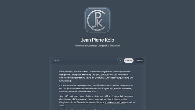 Screenshot of Jean Pierre Kolb — Administrator, Berater, Designer & Entwickler