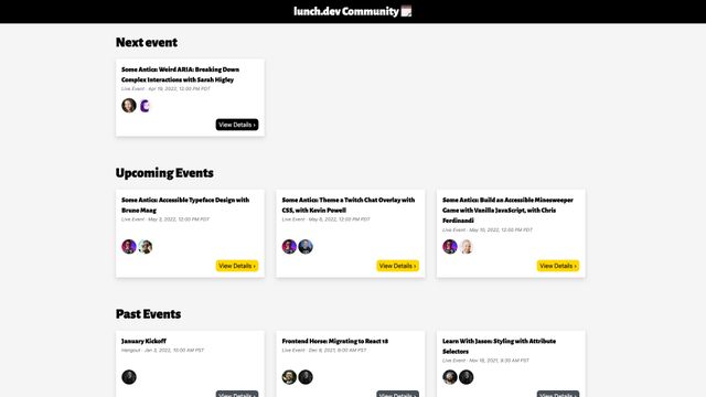 Screenshot of Lunch.dev Community Calendar