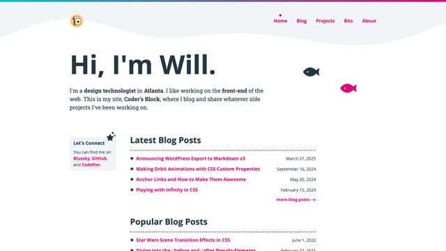 Screenshot of Will Boyd / Coder's Block