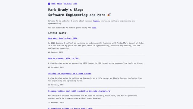 Screenshot of Mark Brady's Blog: Software Engineering and More