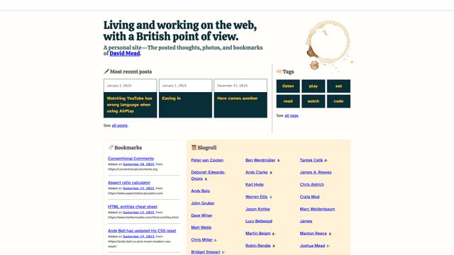 Screenshot of Living and working on the web, with a British point of view.