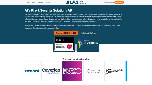Screenshot of Professionellt brandskydd i Örebro med omnejd | Alfa F/S