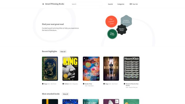 Screenshot of Award Winning Books · Home