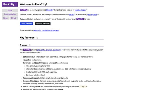 Screenshot of Pack11ty, an heavily opinionated Eleventy template project