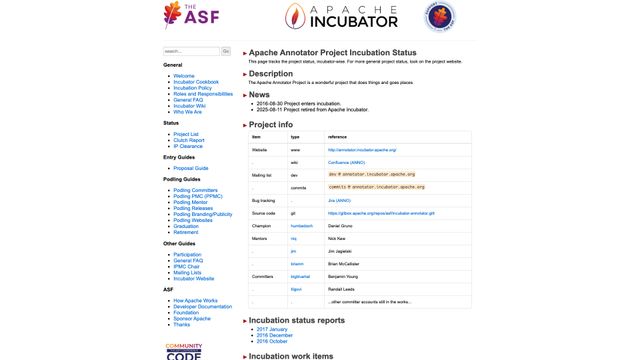 Screenshot of Incubation Status Template - Apache Incubator