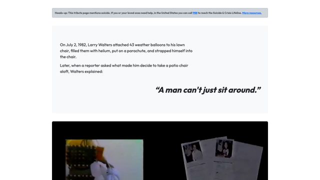 Screenshot of Larry Walters Tribute Page | A man can't just sit around.