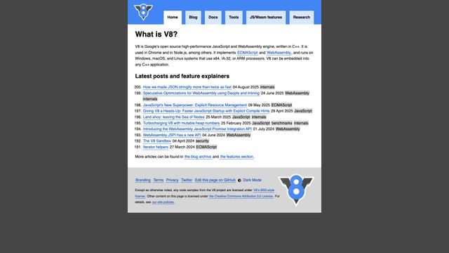 Screenshot of V8 JavaScript engine