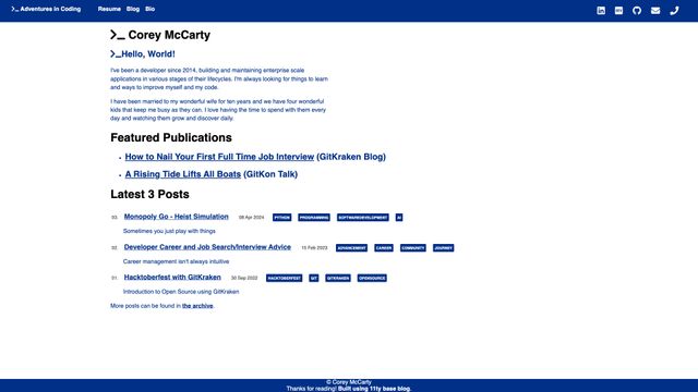 Screenshot of Adventures in Coding