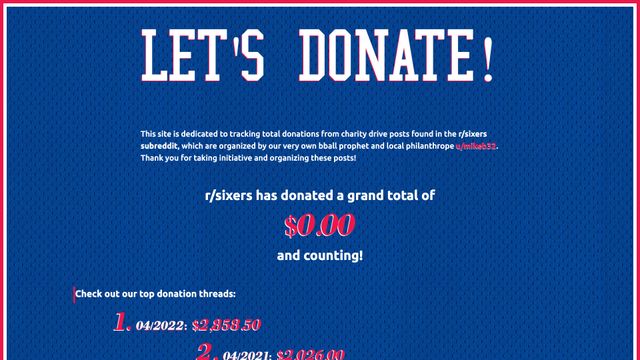 Screenshot of Home | r/Sixers Donates