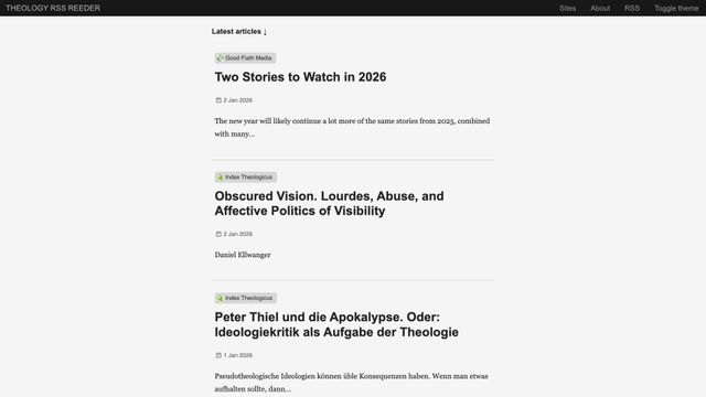Screenshot of Theology RSS Reeder