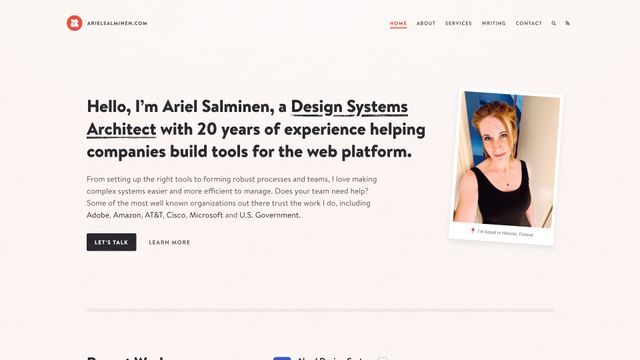 Screenshot of Ariel Salminen | Design Systems Architect from Helsinki, Finland