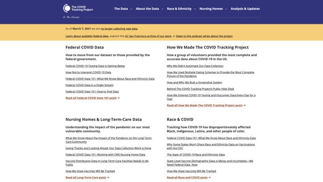 Screenshot of The COVID Tracking Project | The COVID Tracking Project
